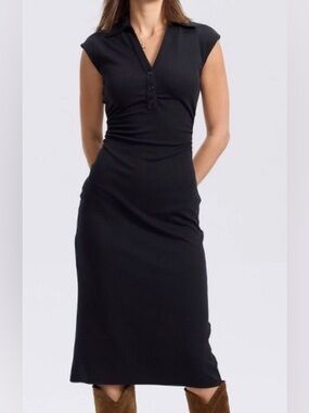 a new day Black Ribbed V-Neck Midi Dress